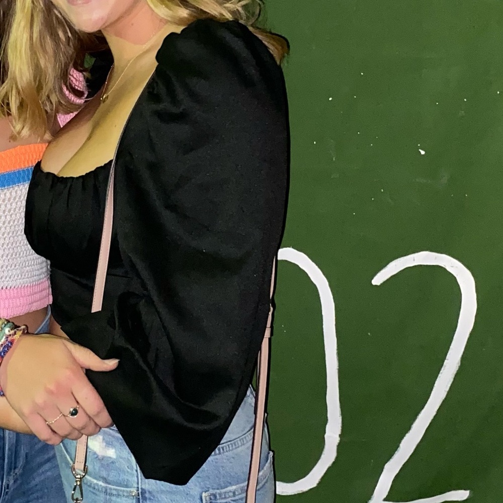 Princess Polly Black Puff Sleeve Crop Top